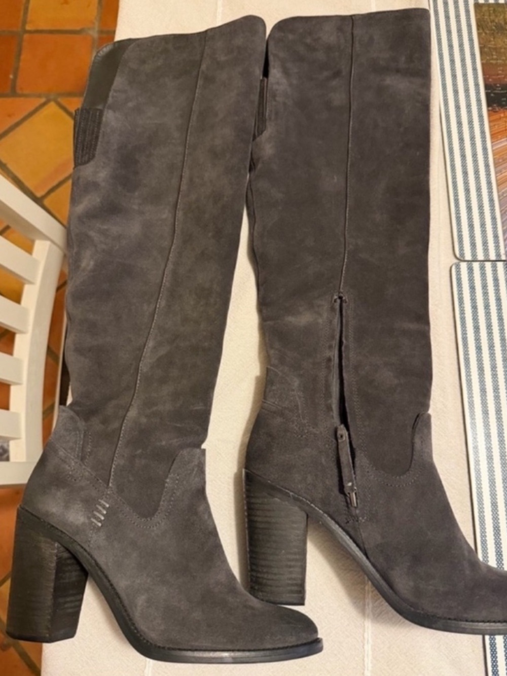 Dolce Vita Gray Suede Over-the-Knee Block Heel Boots